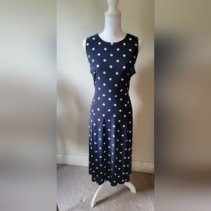 Ann Klein Navy Blue White Polka Dot Sleeveless Dress Sz 12
